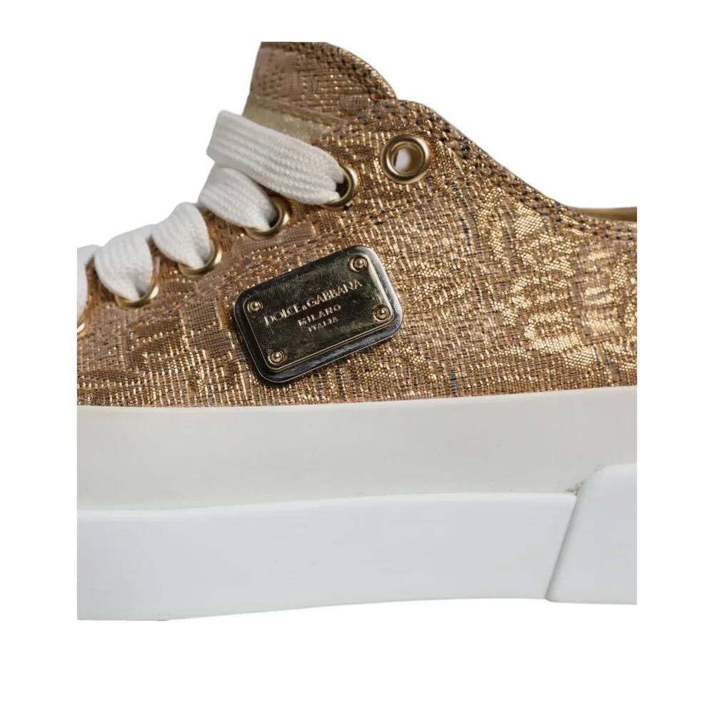Dolce & Gabbana Gold White Logo Low Top Sneakers Shoes - Picture 6 of 9